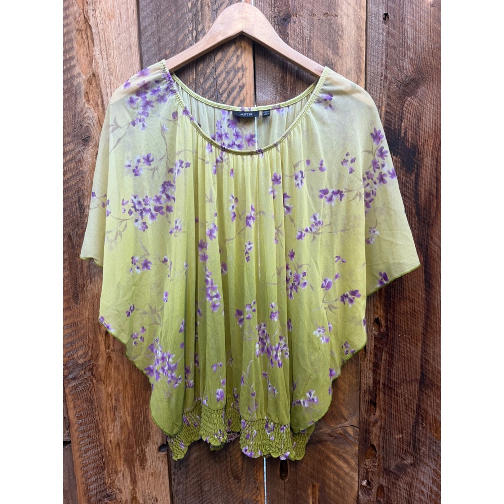 Sheer Floral Chiffon Blouse Poncho Women XL Boho Cottagecore Fairycore Romantic